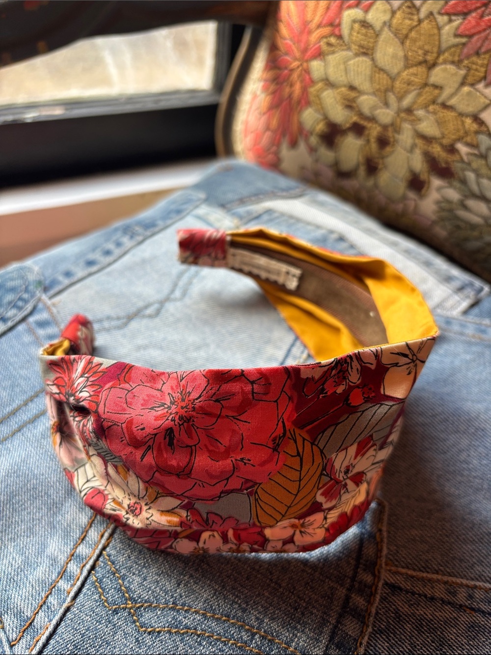 Floral Red and Yellow Reversible Fabric Headband